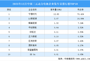 2025年12月中国三元动力电池企业装车量排行榜TOP10（附榜单）