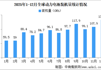 2025年1-12月全球动力电池装机量情况：磷酸铁锂动力电池装机量占比59.1%（图）