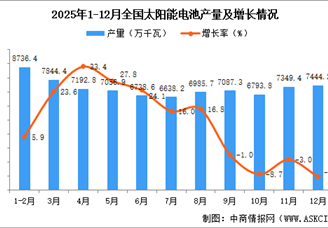 2025年12月全國(guó)太陽(yáng)能電池（光伏電池）產(chǎn)量數(shù)據(jù)統(tǒng)計(jì)分析