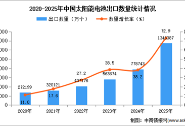 2025年1-12月中国太阳能电池出口数据统计分析：出口量同比增长72.9%
