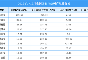 2025年全国各省市烧碱产量排行榜