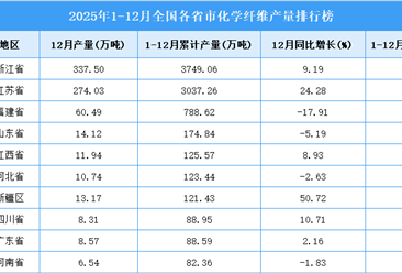 2025年全国各省市化学纤维产量排行榜