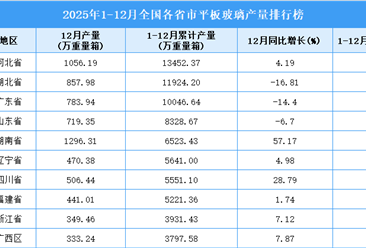 2025年全国各省市平板玻璃产量排行榜