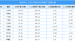 2025年全國(guó)各省市鋁材產(chǎn)量排行榜