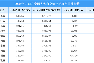 2025年全国各省市交流电动机产量排行榜