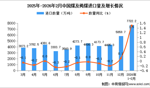 2026年1-2月中国煤及褐煤进口数据统计分析：进口量7722.2万吨