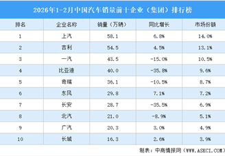 2026年1-2月中国汽车销量前十企业（集团）排行榜（附榜单）