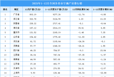 2025年全国各省市空调产量排行榜