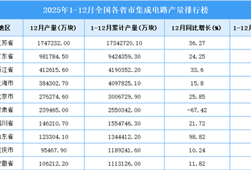 2025年全国各省市集成电路产量排行榜
