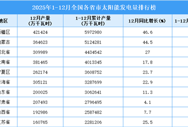 2025年全国各省市太阳能发电量排行榜