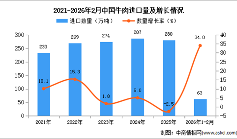 2026年1-2月中国牛肉进口数据统计分析：进口量63万吨