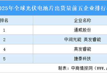 2025年全球光伏电池片出货量前五企业排行榜（附榜单）