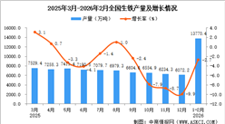 2026年1-2月全国生铁产量数据统计分析