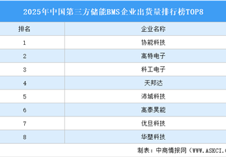2025年中國第三方儲(chǔ)能BMS企業(yè)出貨量排行榜TOP8（附榜單）