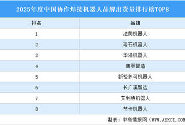2025年度中国协作焊接机器人品牌出货量排行榜TOP8（附榜单）