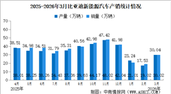 2026年3月比亚迪产销情况：销量同比减少20.45%（图）