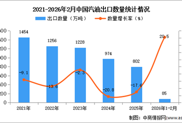 2026年1-2月中國汽油出口數(shù)據(jù)統(tǒng)計(jì)分析：出口量同比增長20.5%