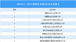 产业投资情报：2026年1-3月中国投资拿地TOP30企业排行榜（产业篇）