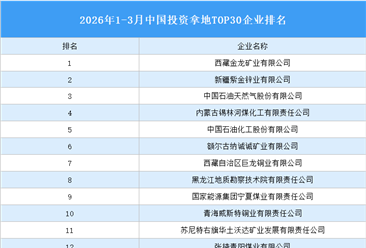 产业投资情报：2026年1-3月中国投资拿地TOP30企业排行榜（产业篇）