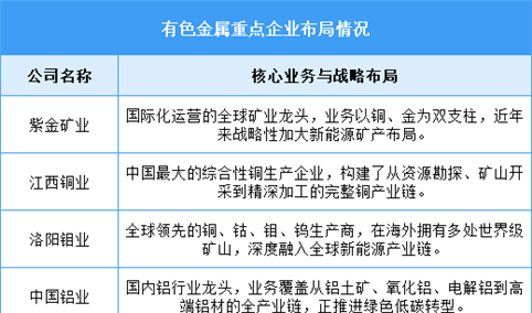 2026年中国十种有色金属产量及重点企业布局情况预测分析（图）