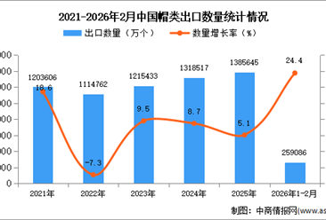 2026年1-2月中国帽类出口数据统计分析：出口量同比增长24.4%