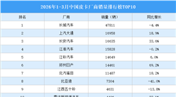 2026年1-3月中国皮卡厂商销量排行榜TOP10（附榜单）