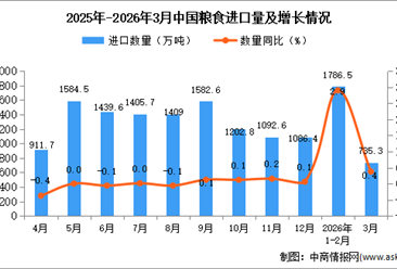 2026年3月中国粮食进口数据统计分析：进口量735.3万吨