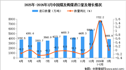 2026年3月中国煤及褐煤进口数据统计分析：进口量3905.9万吨