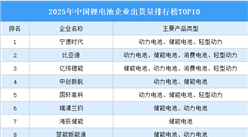 2025年中国锂电池企业出货量排行榜TOP10（附榜单）