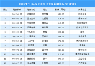 2025年中國A股上市公司董秘薪酬排行榜TOP100（附榜單）