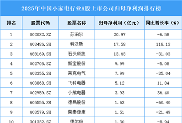 2025年中国小家电行业上市公司净利润排行榜（附榜单）