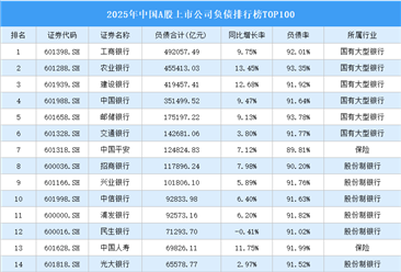 2025年中国A股上市公司负债排行榜TOP100（附榜单）