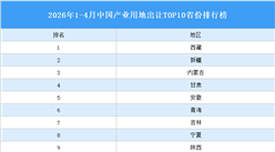 产业投资情报：2026年1-4月中国产业用地出让TOP10省份排名（产业篇）