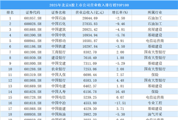 2025年北京A股上市公司营业收入排行榜TOP100（附榜单）
