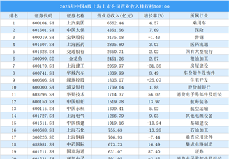 2025年中国A股上海上市公司营业收入排行榜TOP100（附榜单）