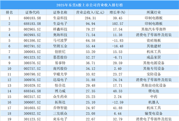 2025年东莞A股上市公司营业收入排行榜（附榜单）