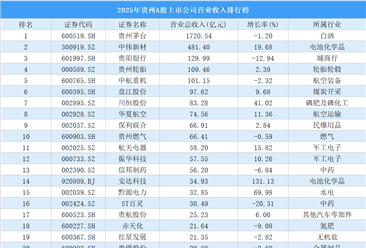 2025年贵州A股上市公司营业收入排行榜（附榜单）