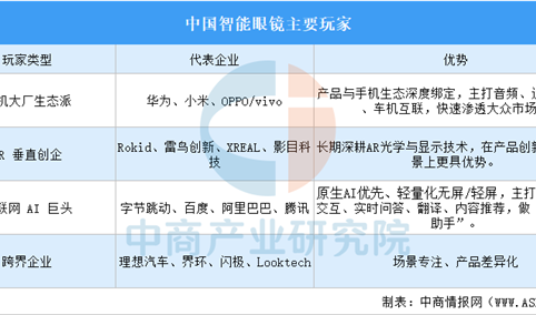 2026年中国智能眼镜主要玩家及全球市场地位分析（图）