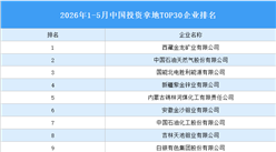 产业投资情报：2026年1-5月中国投资拿地TOP30企业排行榜（产业篇）