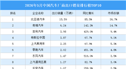 2026年5月中国汽车厂商出口销量排行榜TOP10（附榜单）
