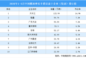 2026年1-5月中国燃油摩托车销量前十企业（集团）排行榜（附榜单）