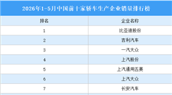 2026年1-5月中国前十家轿车生产企业销量排行榜（附榜单）