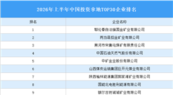 产业投资情报：2026年上半年中国投资拿地TOP30企业排行榜（产业篇）