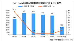 2026年1-5月中国焦炭及半焦炭出口数据统计分析：出口量同比增长8.1%