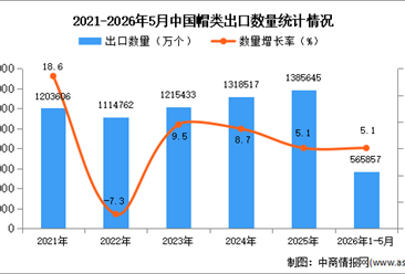 2026年1-5月中国帽类出口数据统计分析：出口量同比增长5.1%