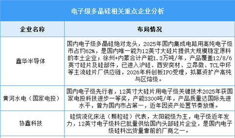 2026年中国电子级多晶硅需求量及重点企业分析预测分析（图）