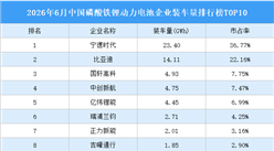 2026年6月中国磷酸铁锂动力电池企业装车量排行榜TOP10（附榜单）