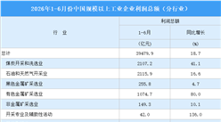 2026年1-6月全国规上工业企业利润总额情况：制造业利润总额同比增长20.1%（图）