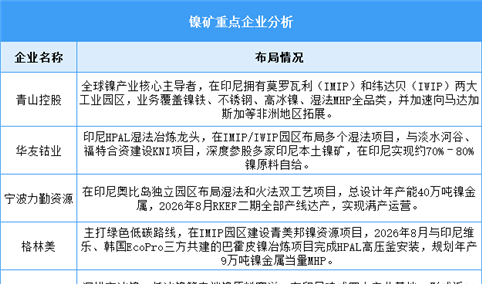 2026年中国镍矿产量及重点企业预测分析（图）