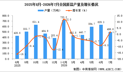 2026年7月全国原盐产量数据统计分析